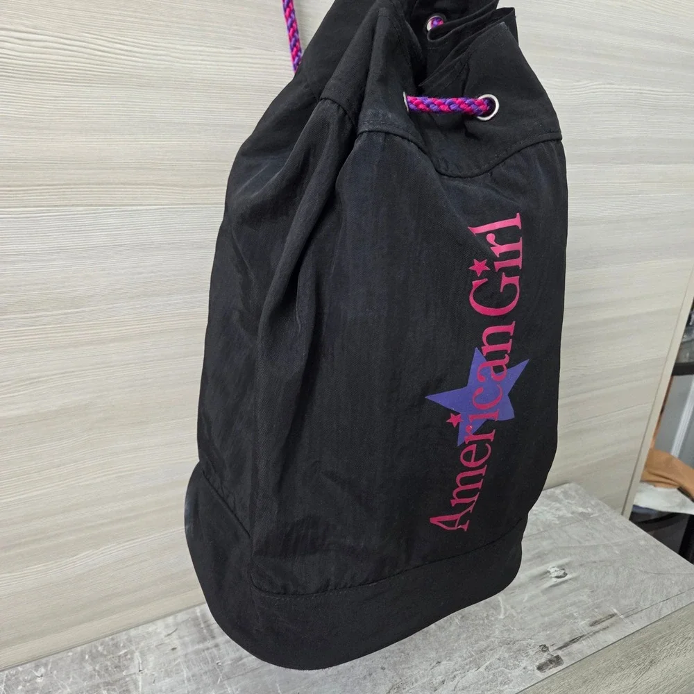 American Girl Black Nylon Drawstring Sling Backpack Y2K Star Logo Purple Rope